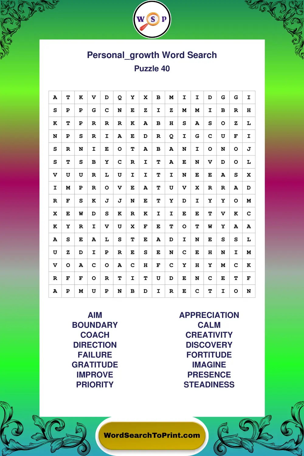 Personal Growth Word Search Puzzle 40
