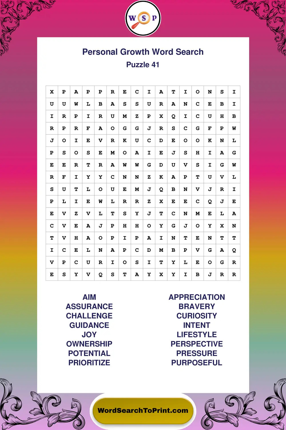 Personal Growth Word Search Puzzle 41