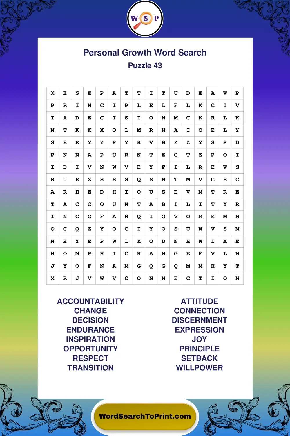 Personal Growth Word Search Puzzle 43
