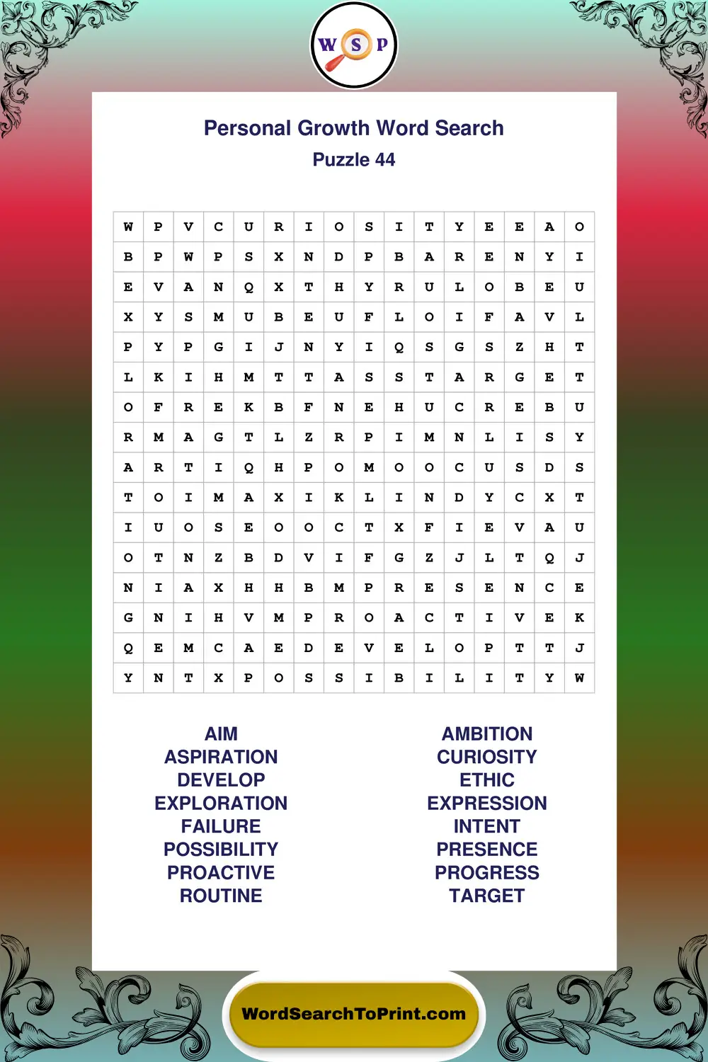 Personal Growth Word Search Puzzle 44