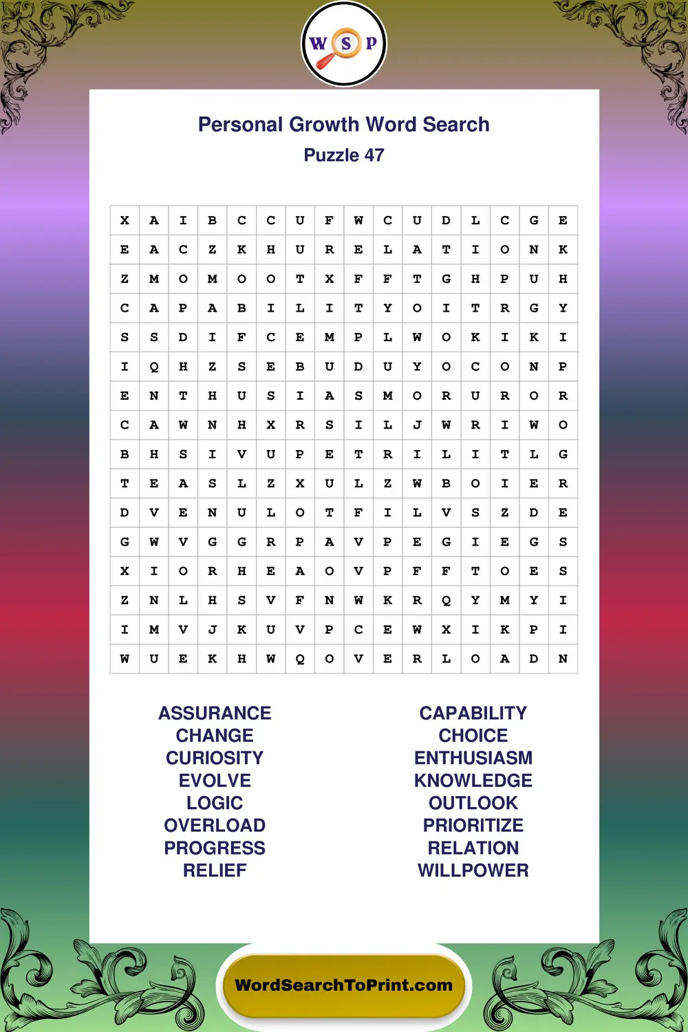Personal Growth Word Search Puzzle 47
