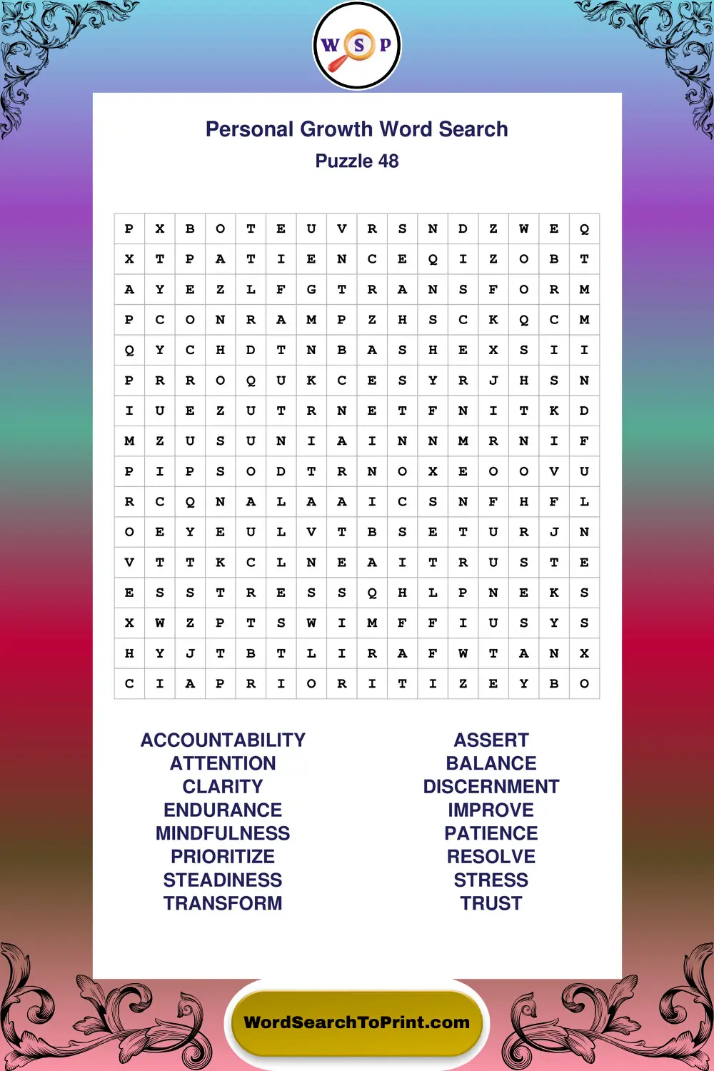 Personal Growth Word Search Puzzle 48