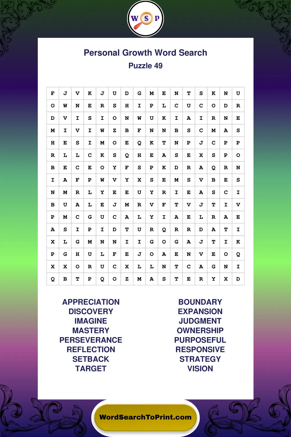 Personal Growth Word Search Puzzle 49