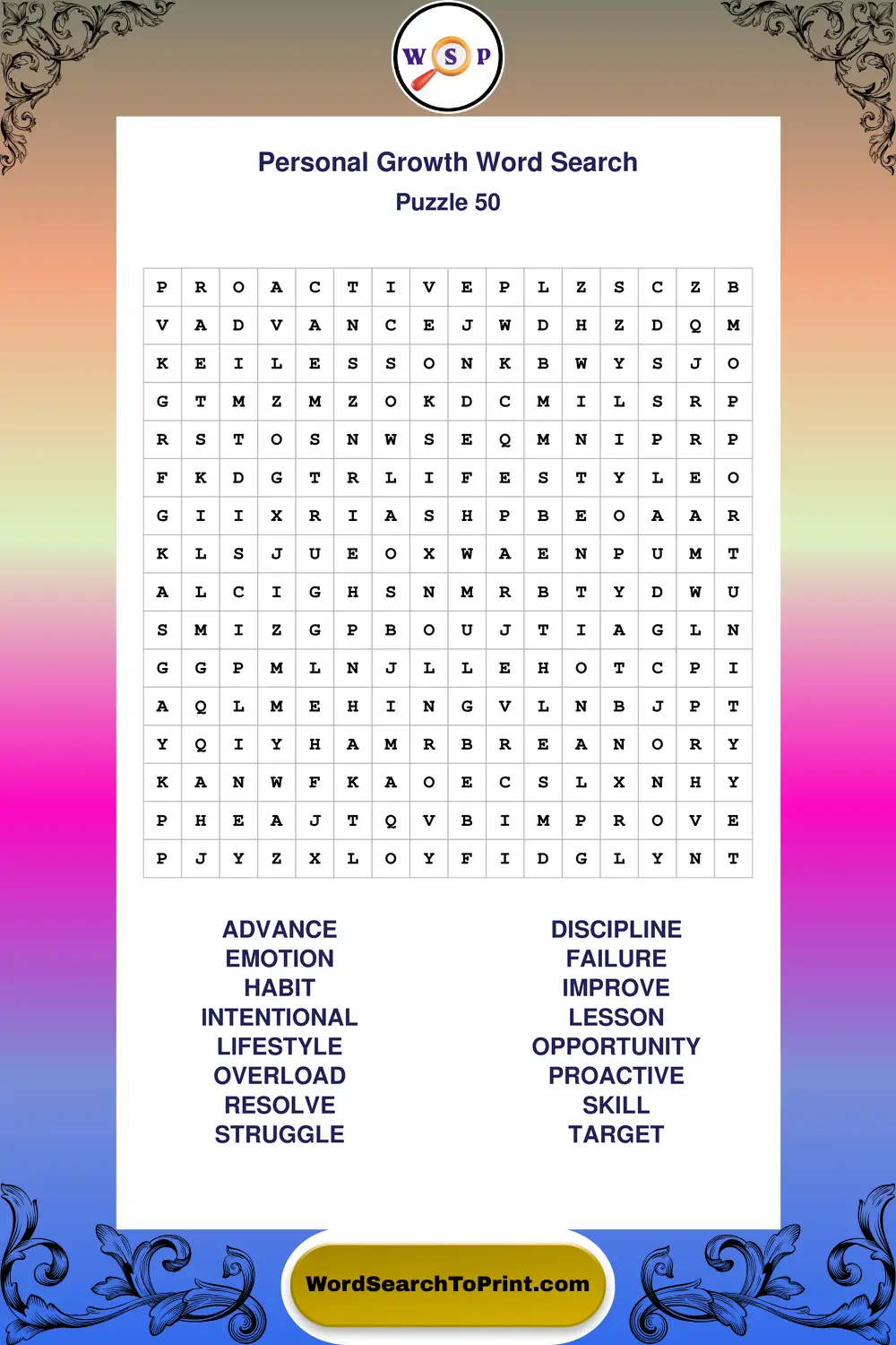 Personal Growth Word Search Puzzle 50