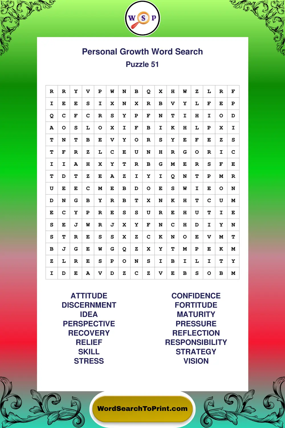Personal Growth Word Search Puzzle 51