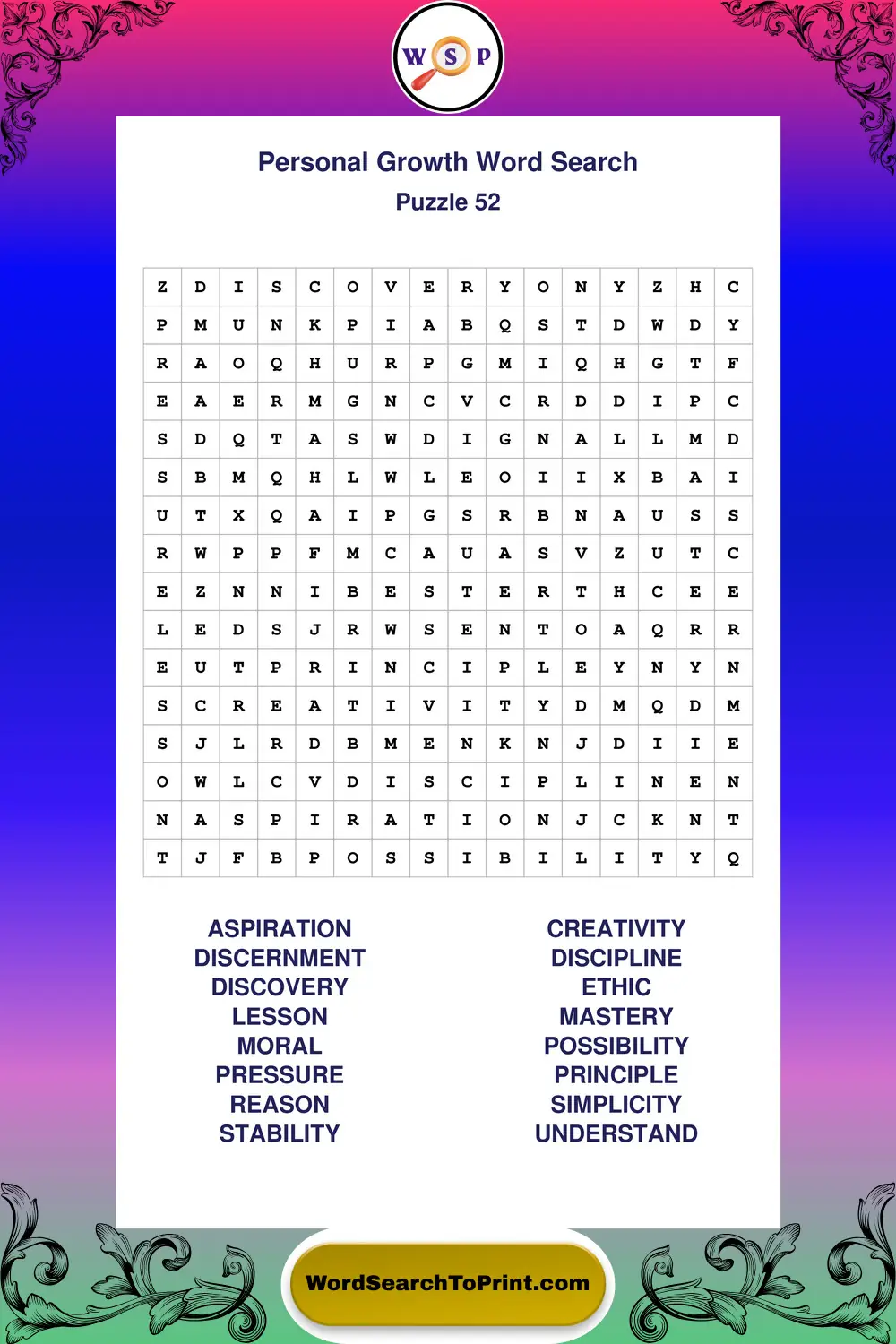 Personal Growth Word Search Puzzle 52