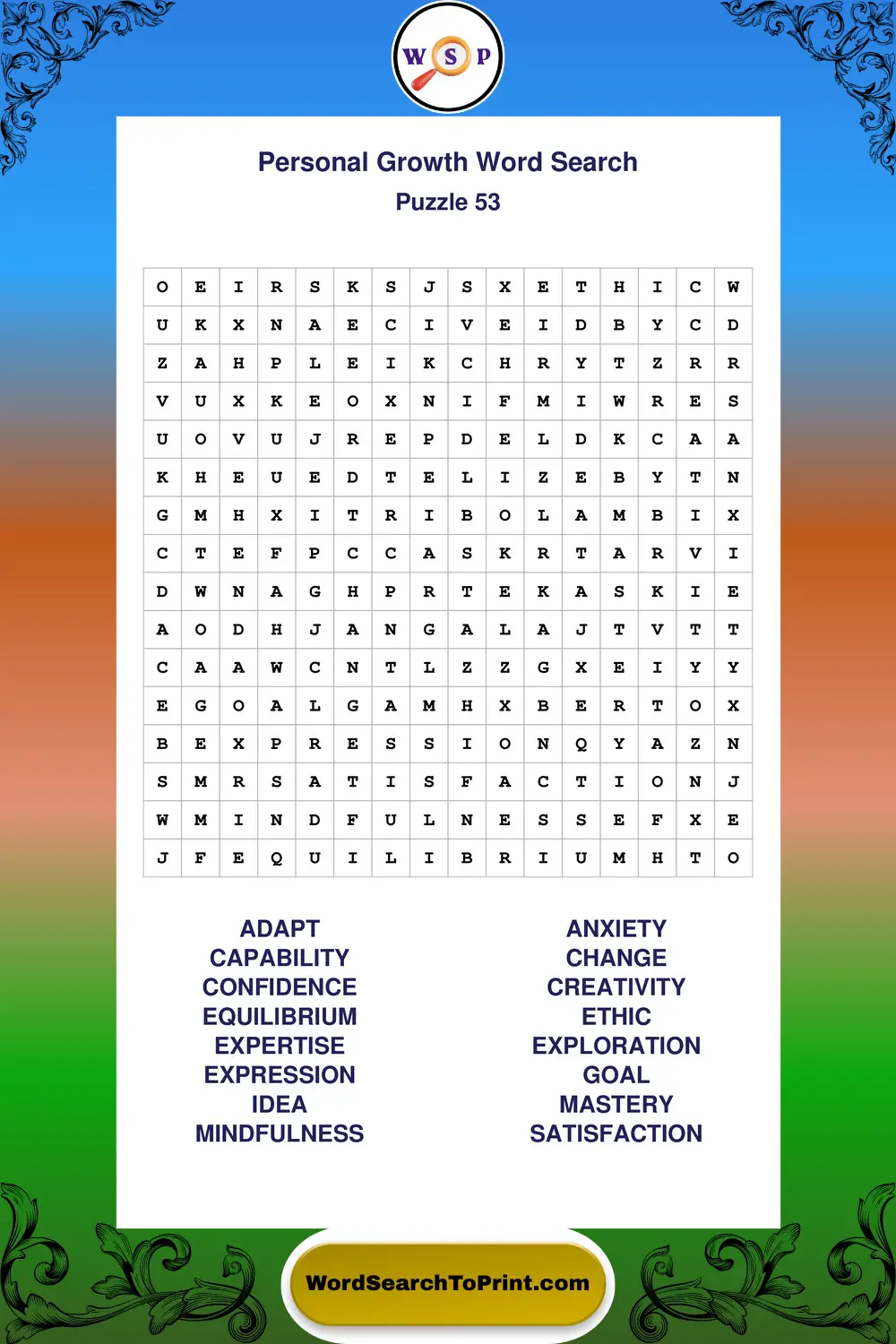 Personal Growth Word Search Puzzle 53