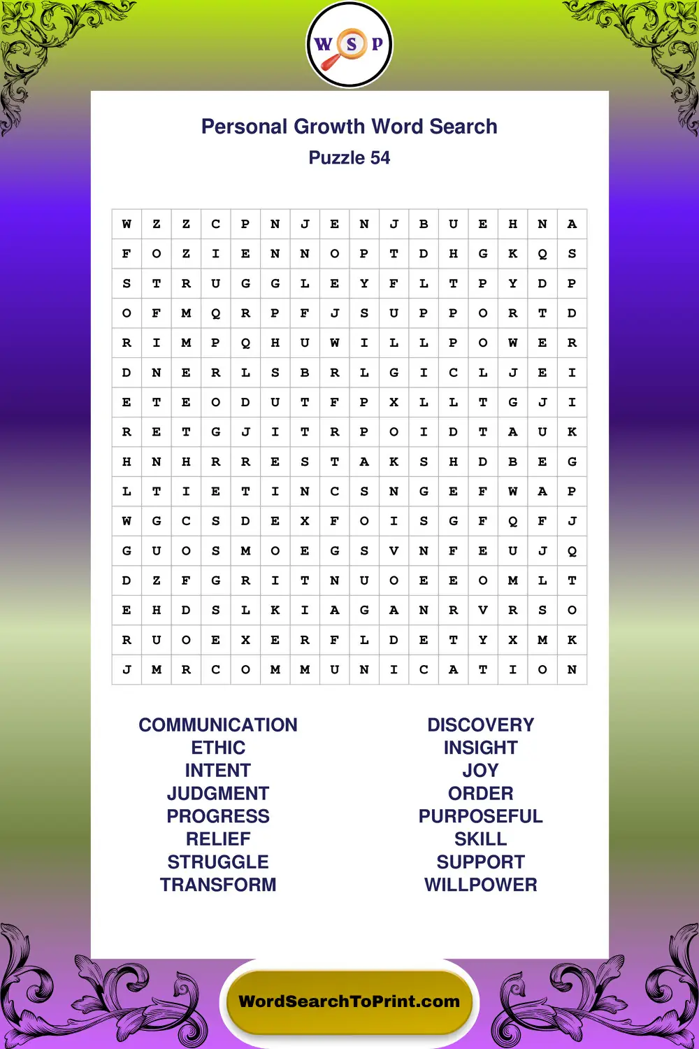Personal Growth Word Search Puzzle 54