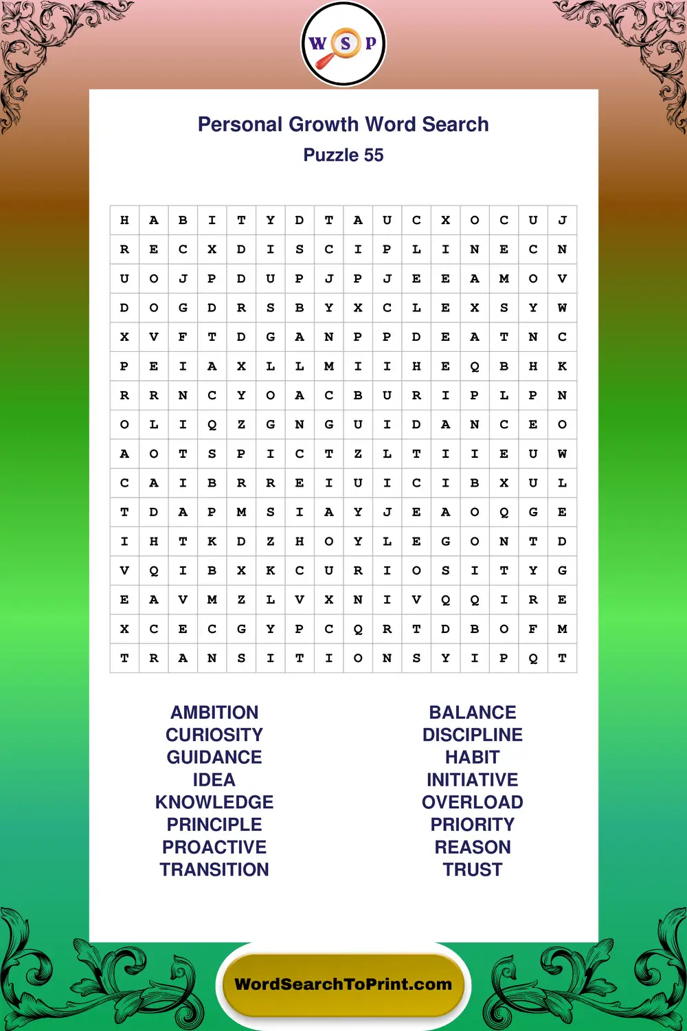 Personal Growth Word Search Puzzle 55