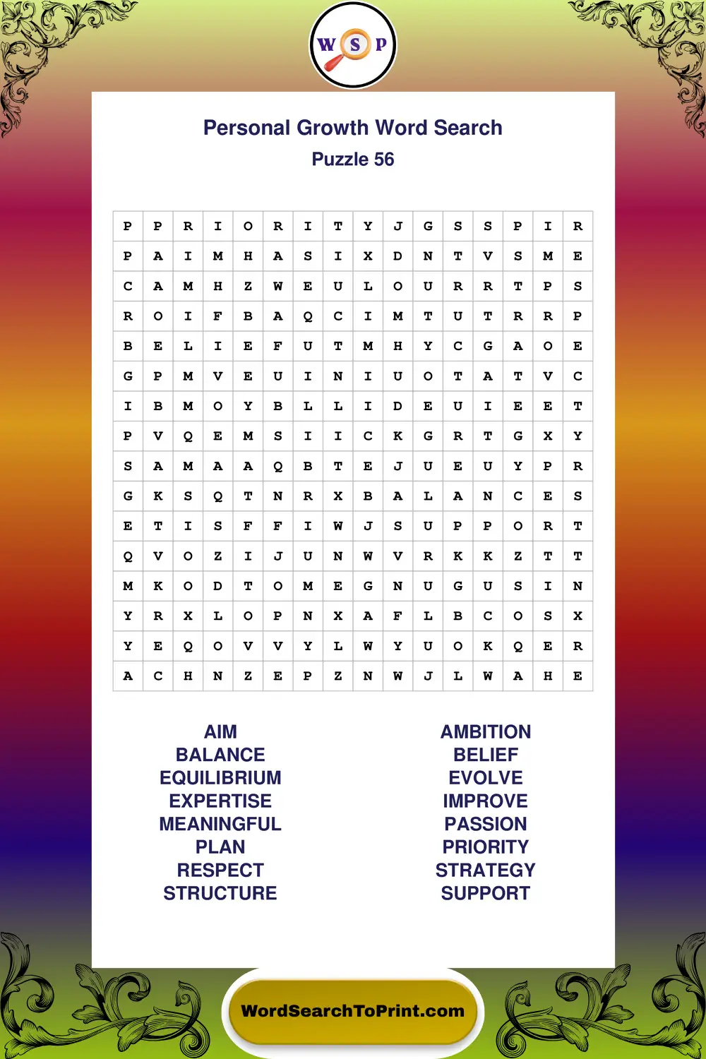 Personal Growth Word Search Puzzle 56