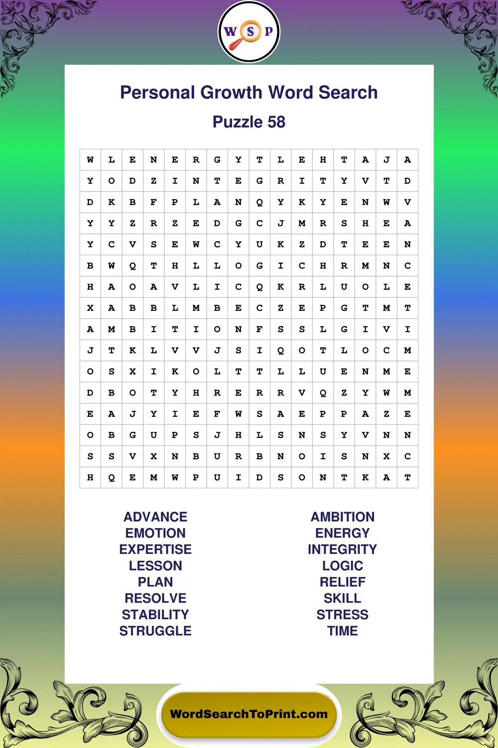 Personal Growth Word Search Puzzle 58