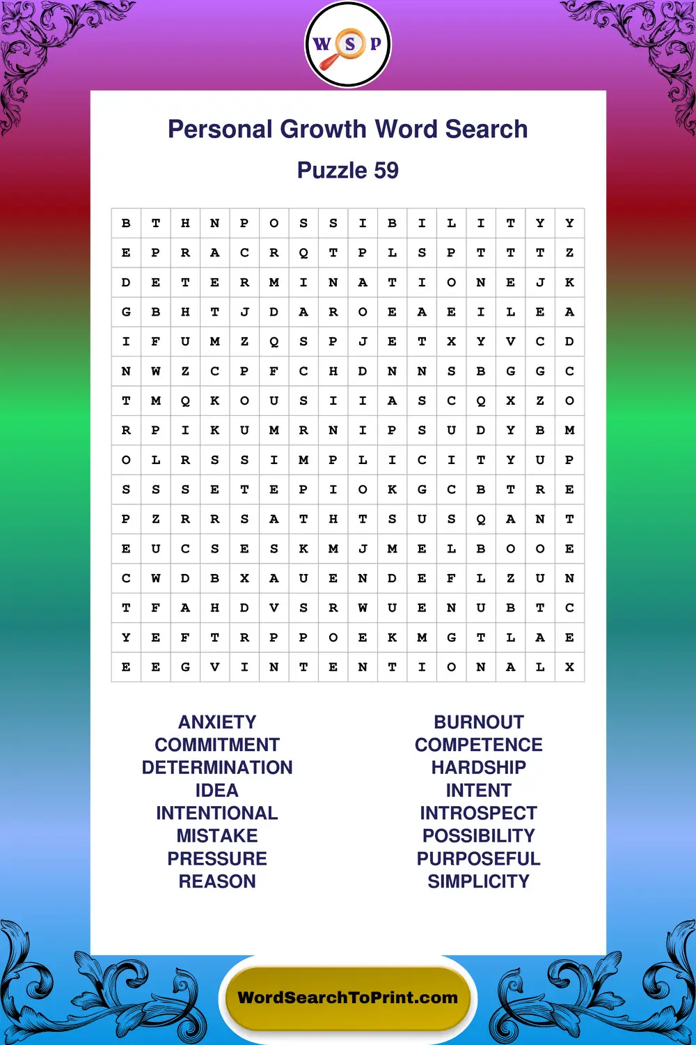 Personal Growth Word Search Puzzle 59