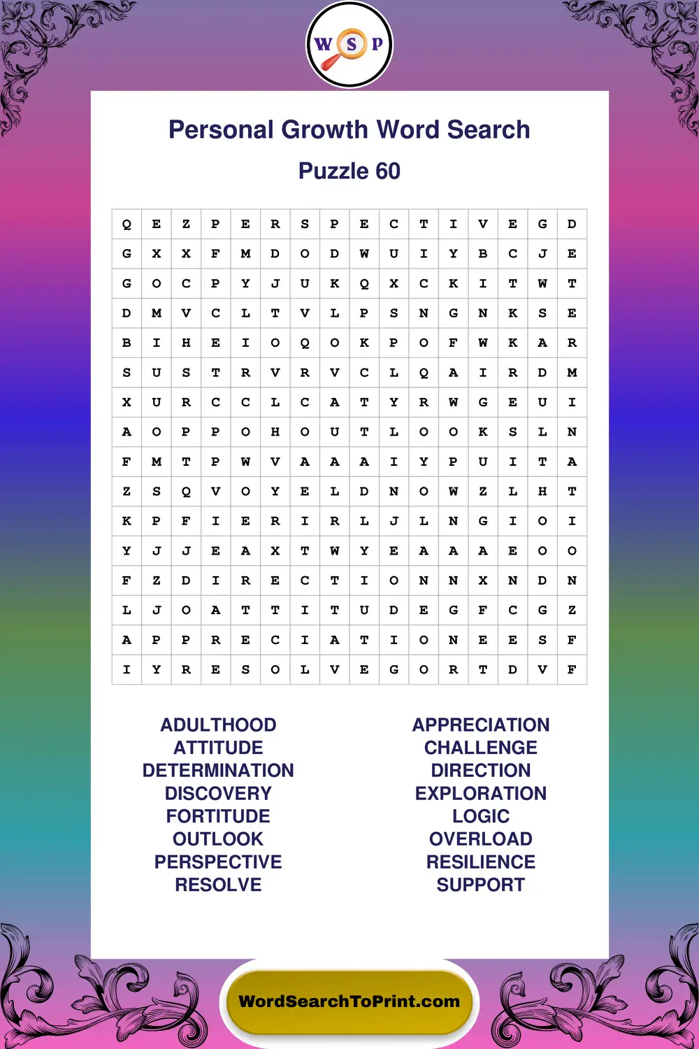 Personal Growth Word Search Puzzle 60