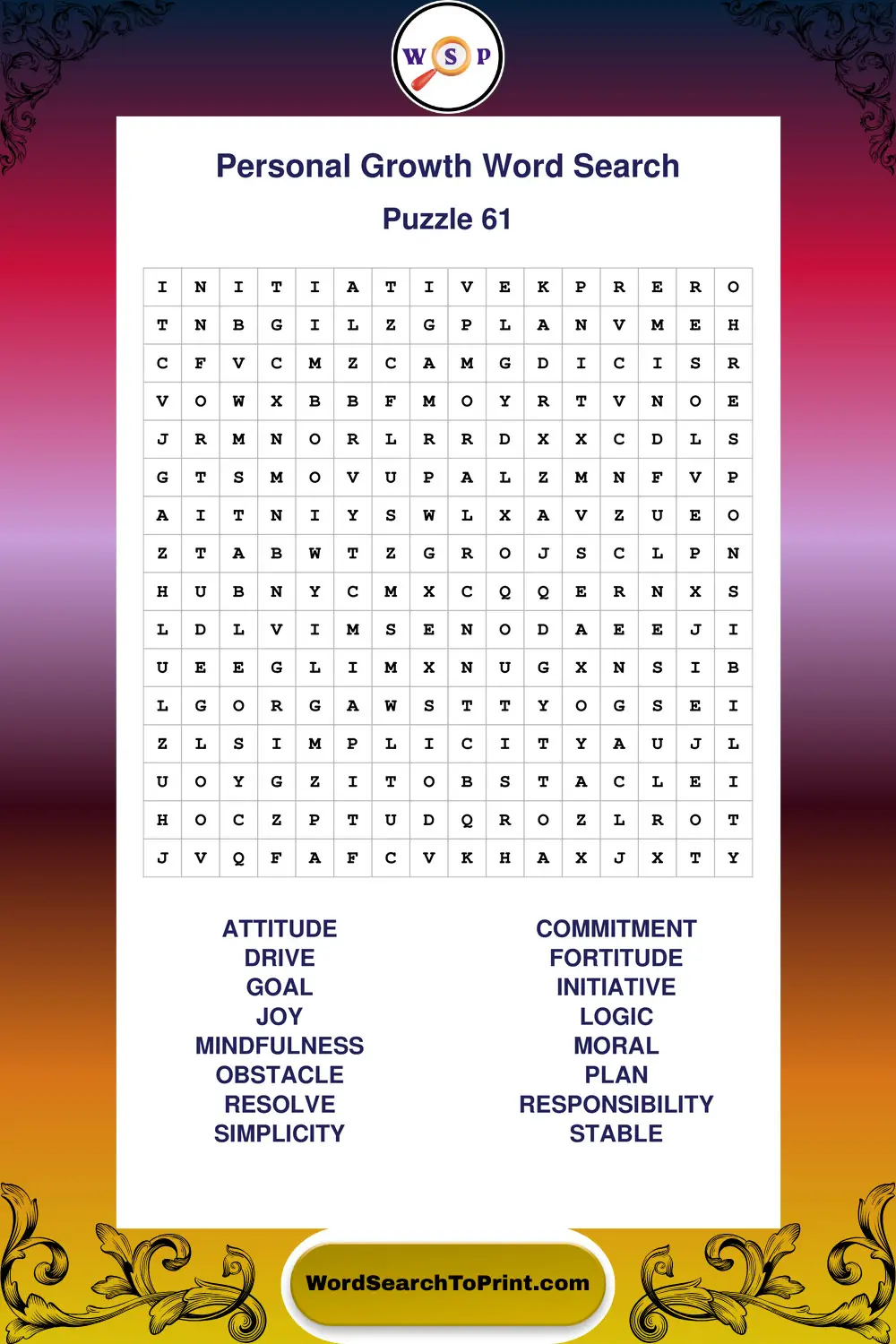 Personal Growth Word Search Puzzle 61
