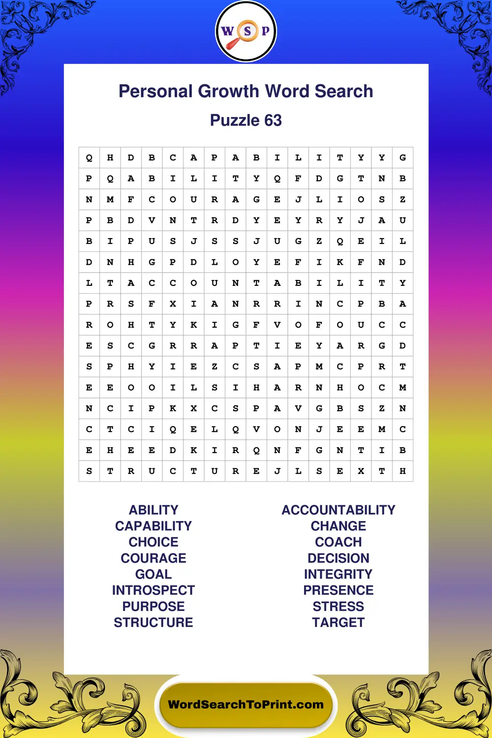 Personal Growth Word Search Puzzle 63