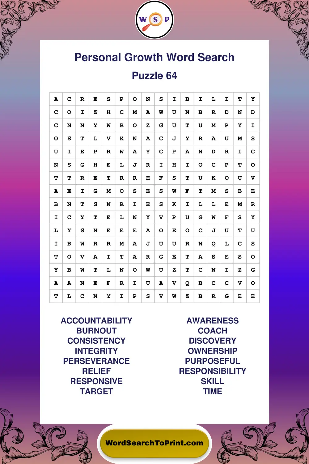 Personal Growth Word Search Puzzle 64