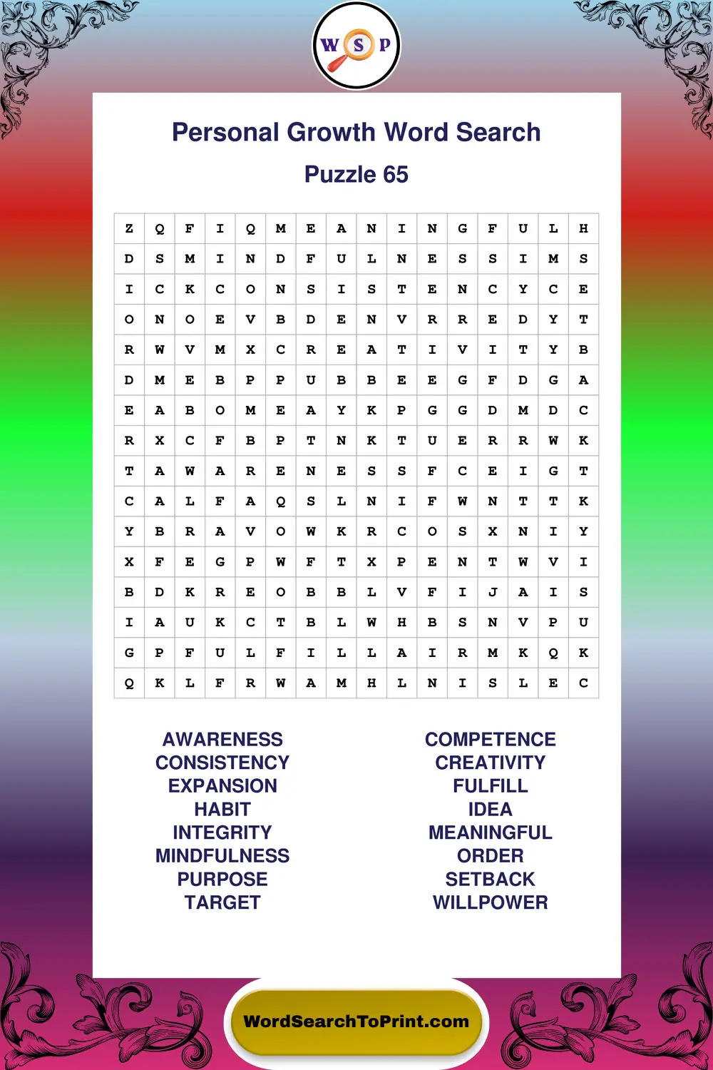 Personal Growth Word Search Puzzle 65