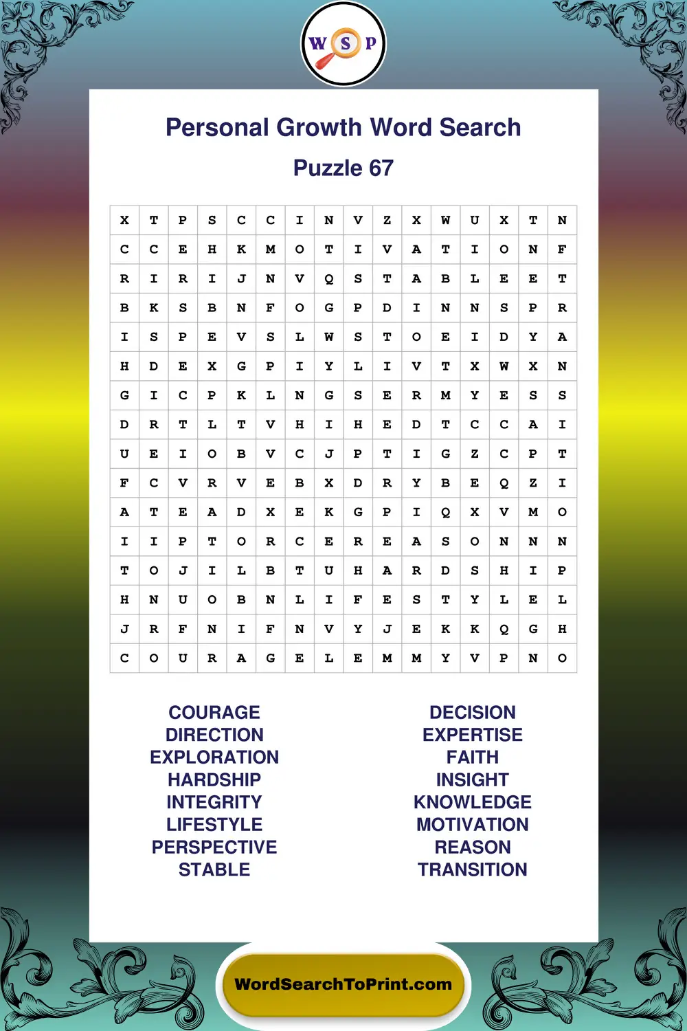 Personal Growth Word Search Puzzle 67