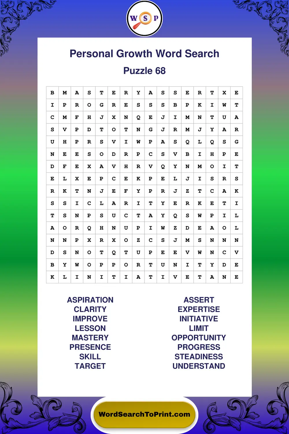 Personal Growth Word Search Puzzle 68