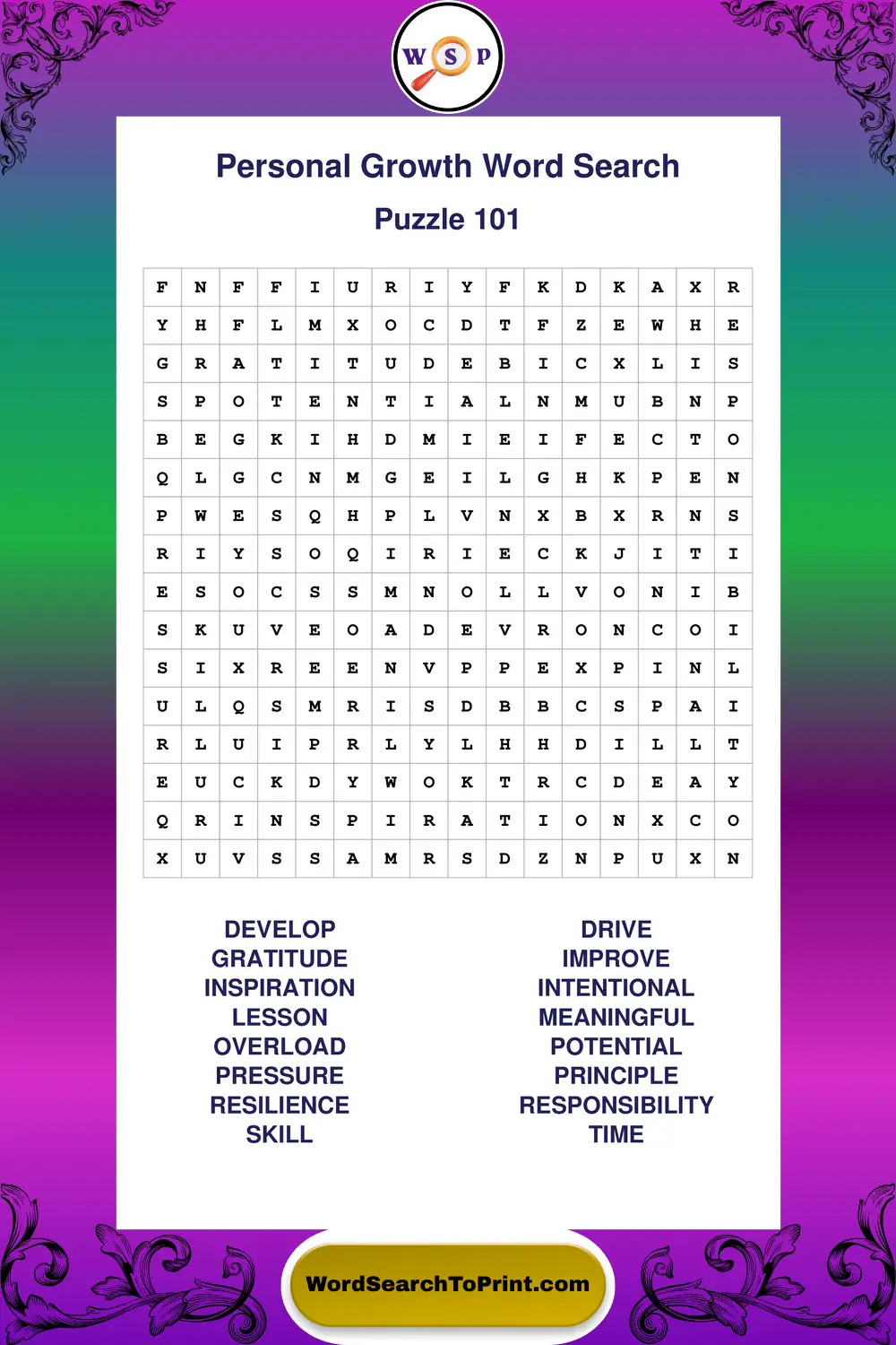Personal Growth Word Search Puzzle 101