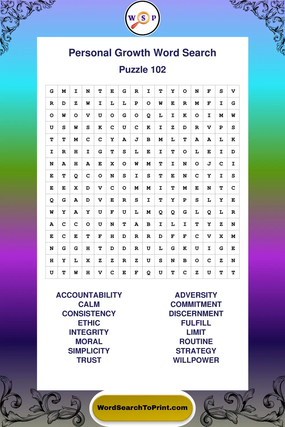 Personal Growth Word Search Puzzle 102