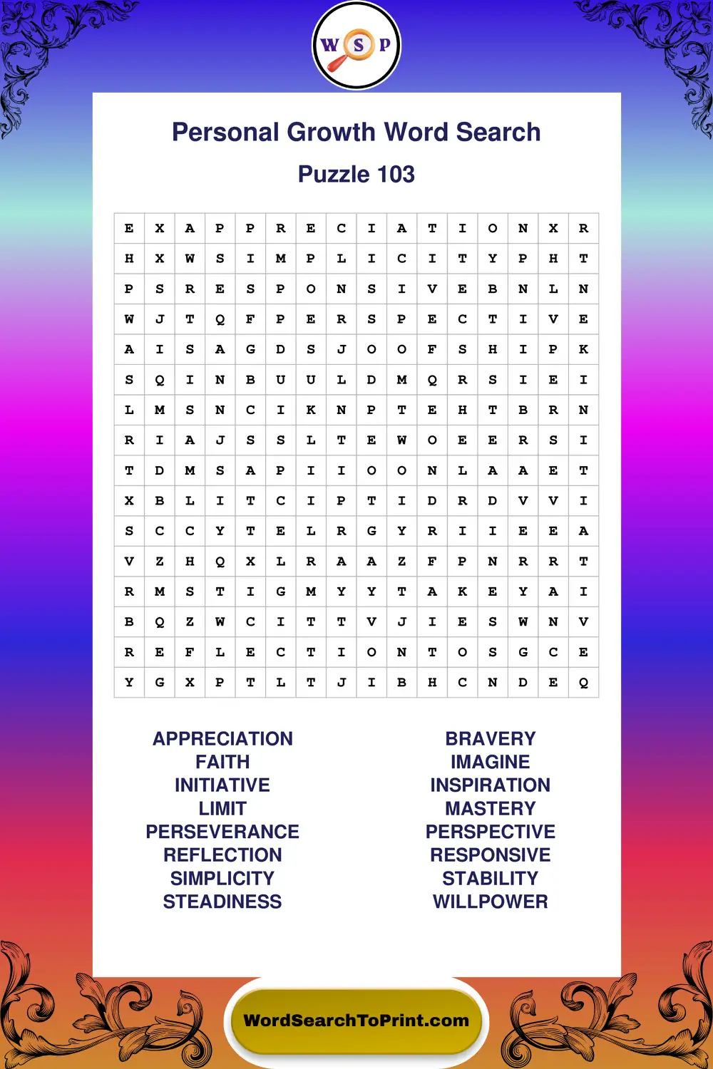Personal Growth Word Search Puzzle 103