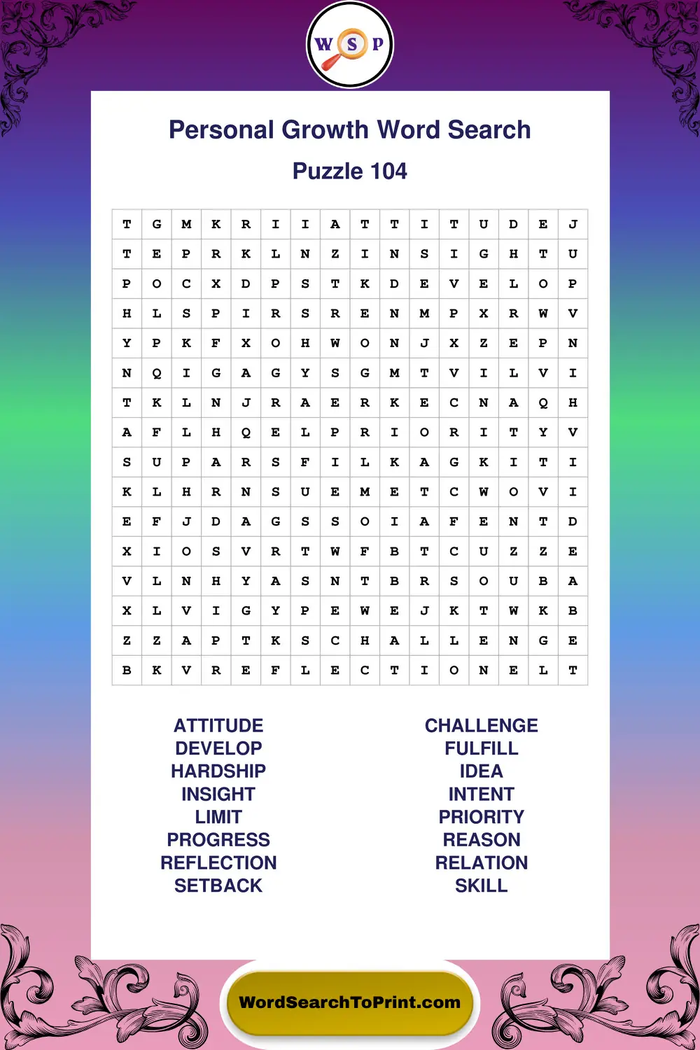 Personal Growth Word Search Puzzle 104