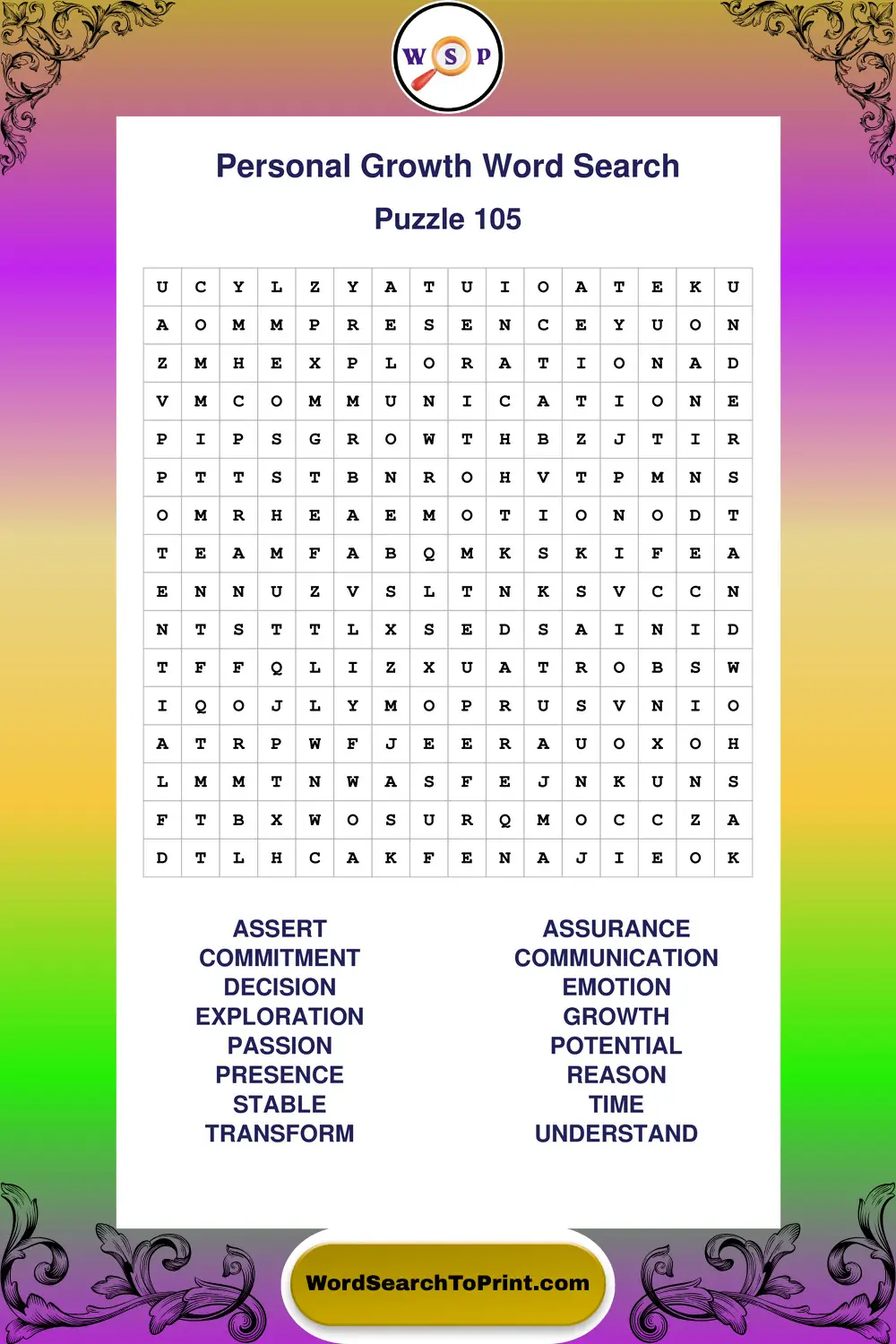 Personal Growth Word Search Puzzle 105