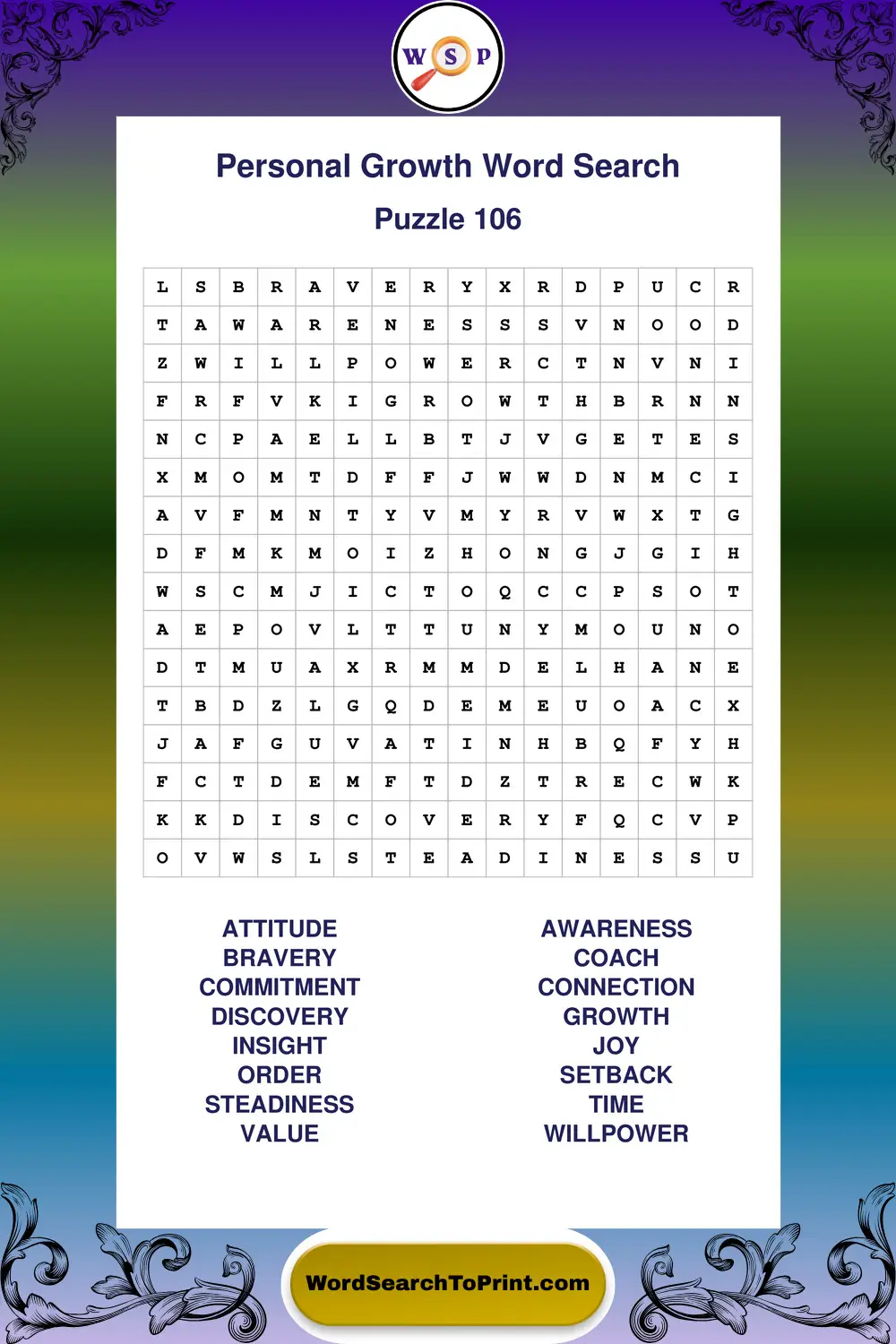 Personal Growth Word Search Puzzle 106