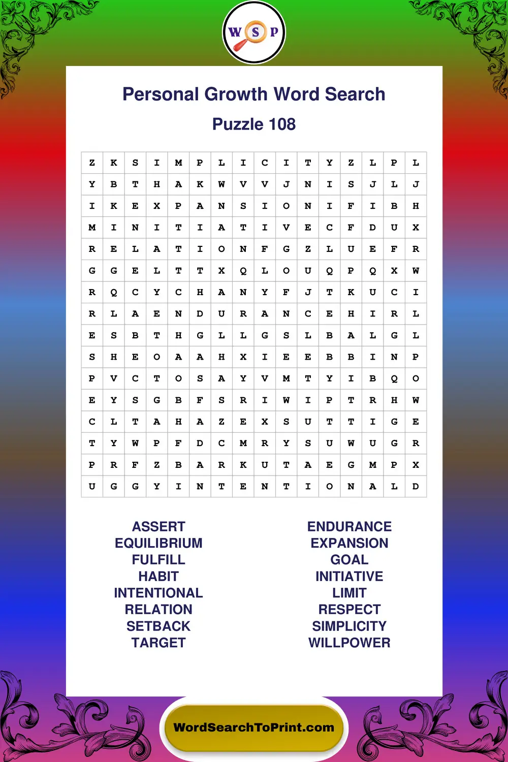 Personal Growth Word Search Puzzle 108