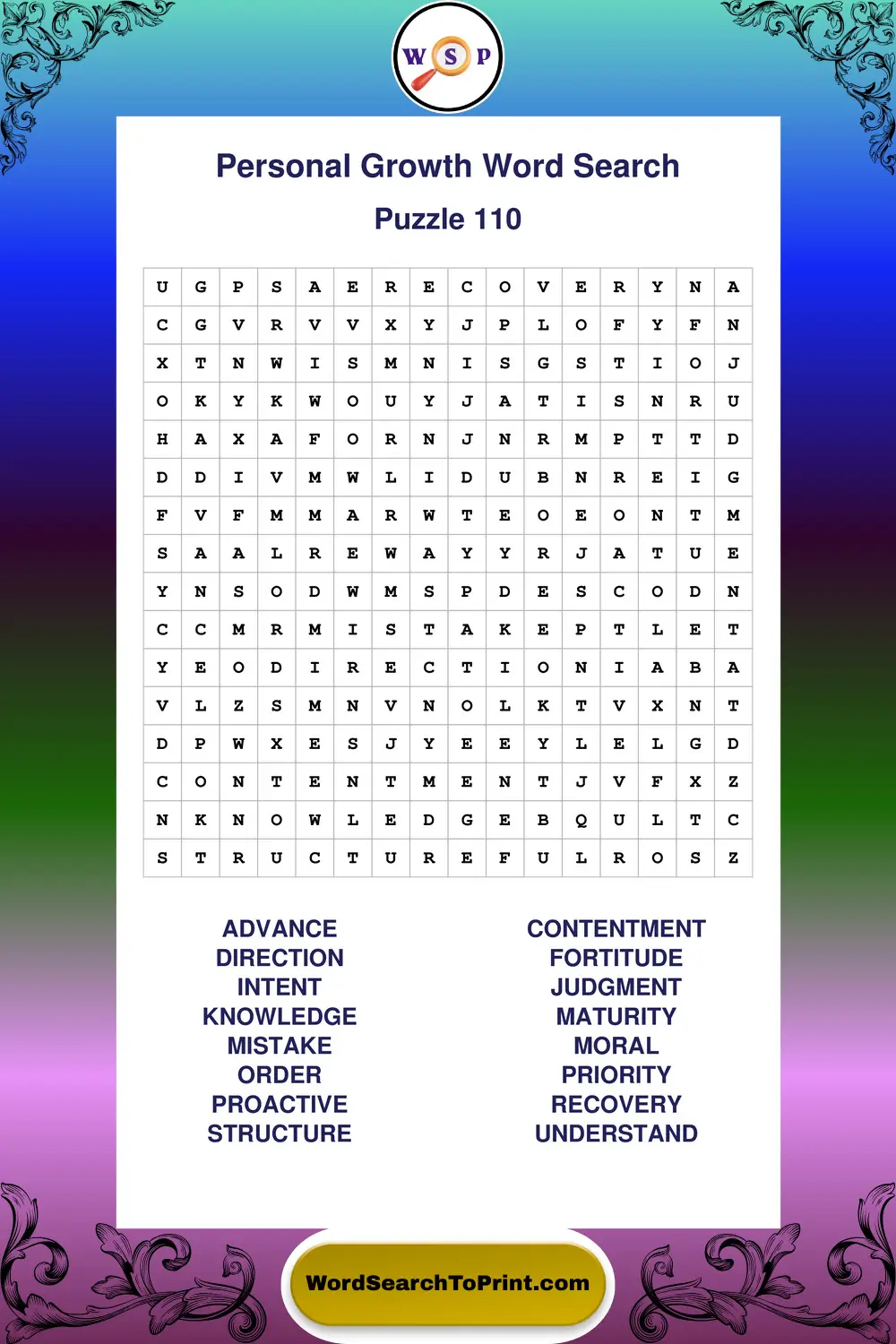 Personal Growth Word Search Puzzle 110