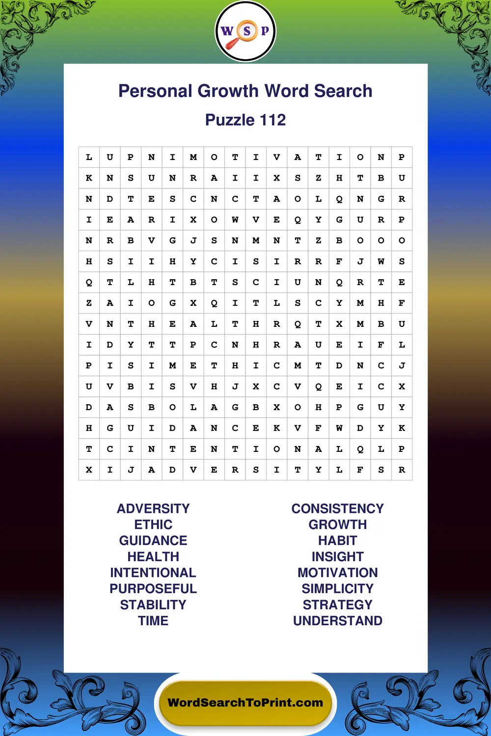Personal Growth Word Search Puzzle 112