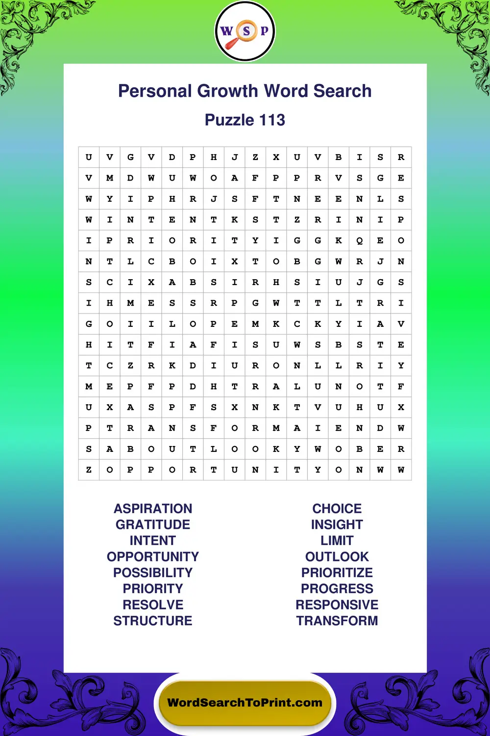 Personal Growth Word Search Puzzle 113