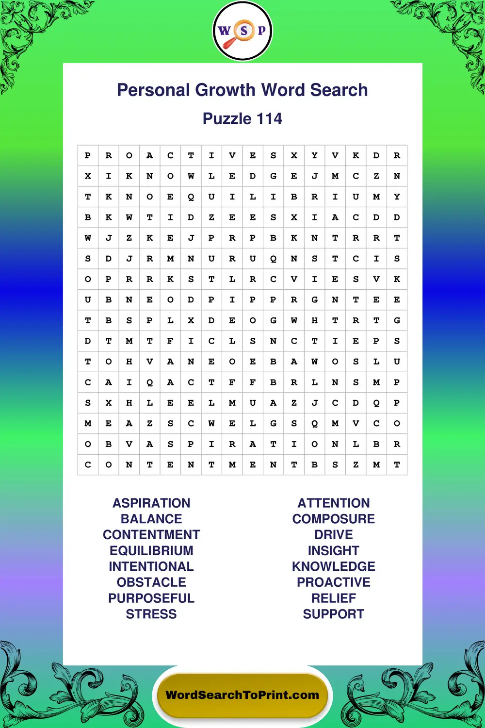 Personal Growth Word Search Puzzle 114