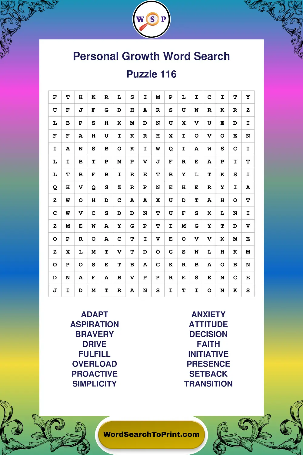 Personal Growth Word Search Puzzle 116