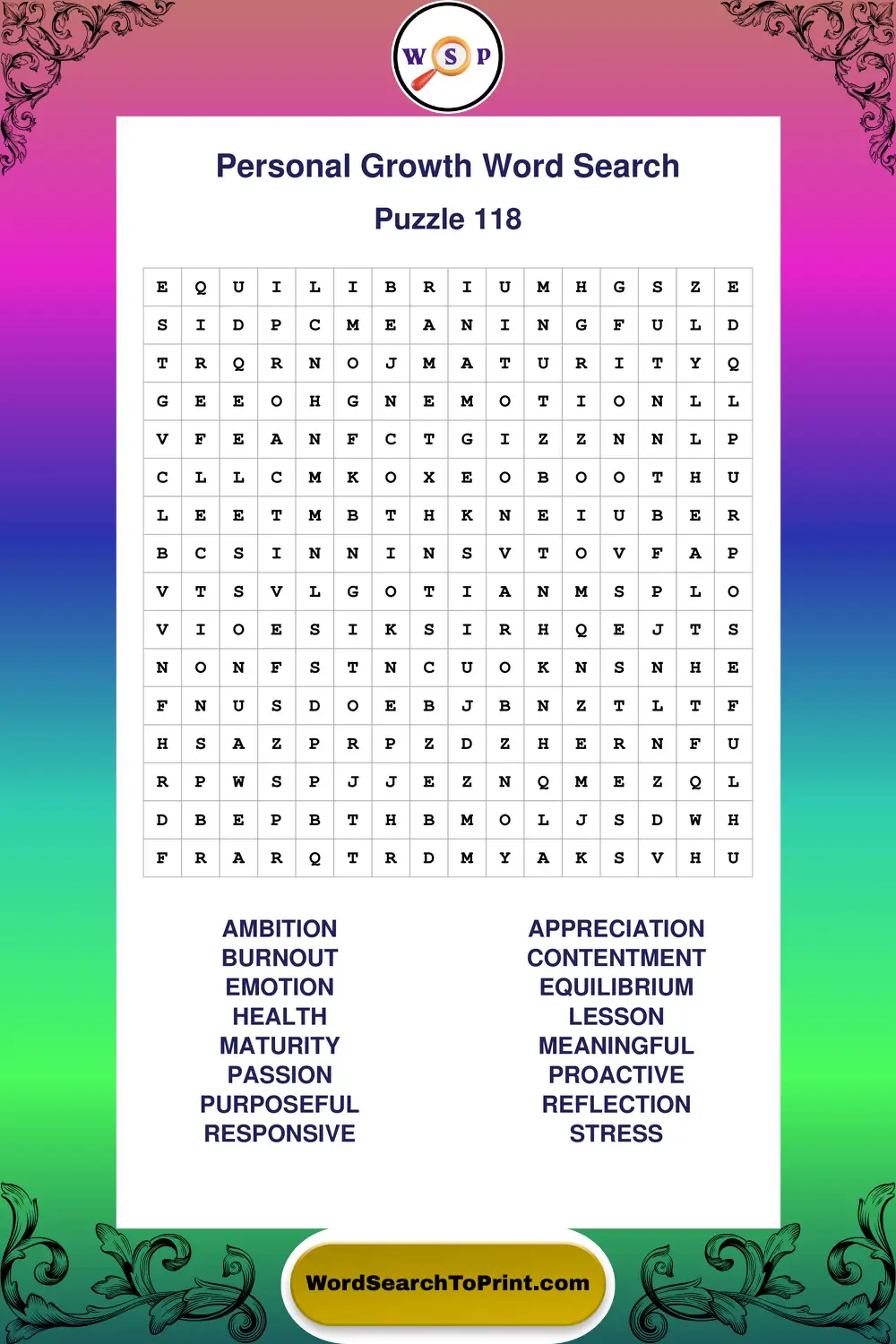 Personal Growth Word Search Puzzle 118