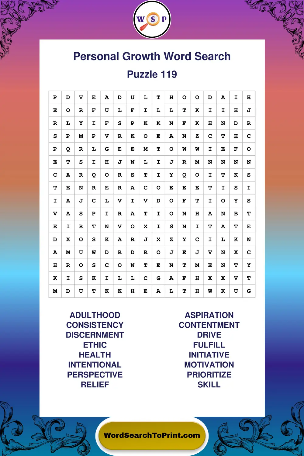 Personal Growth Word Search Puzzle 119