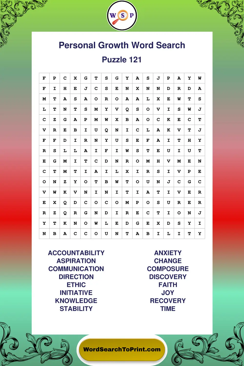 Personal Growth Word Search Puzzle 121