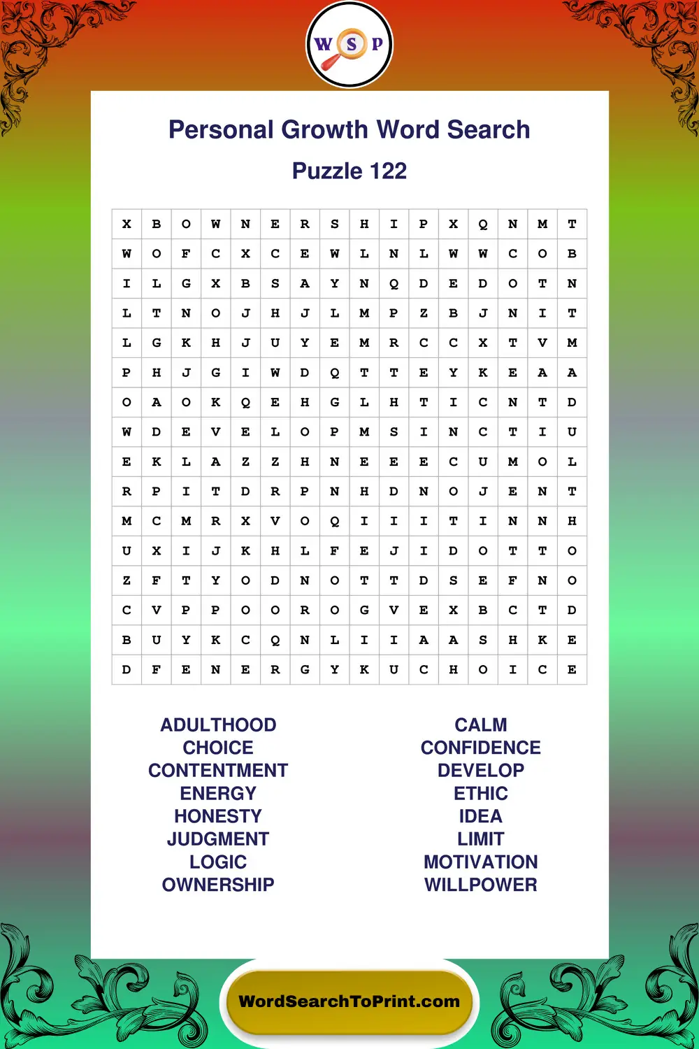Personal Growth Word Search Puzzle 122
