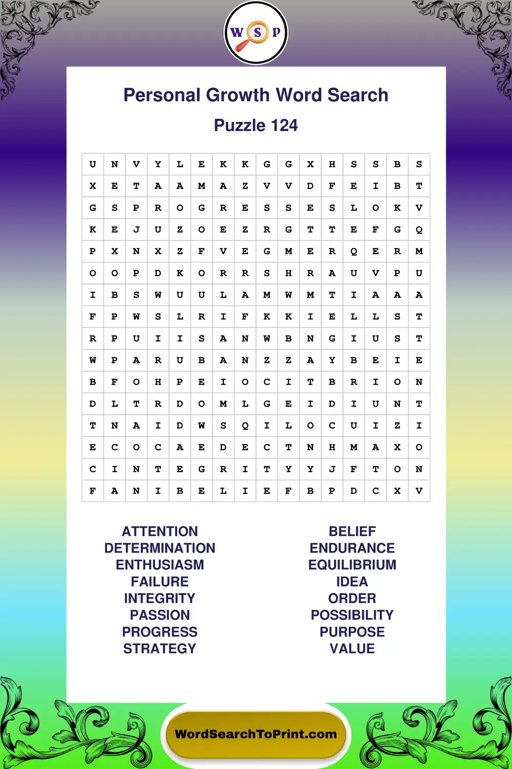 Personal Growth Word Search Puzzle 124