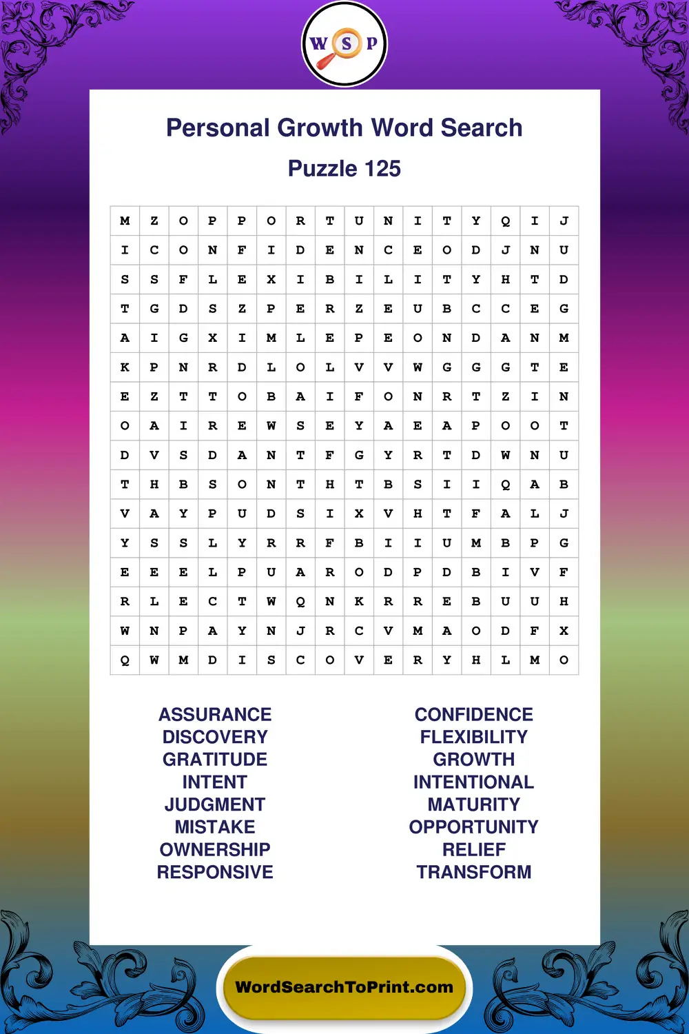 Personal Growth Word Search Puzzle 125