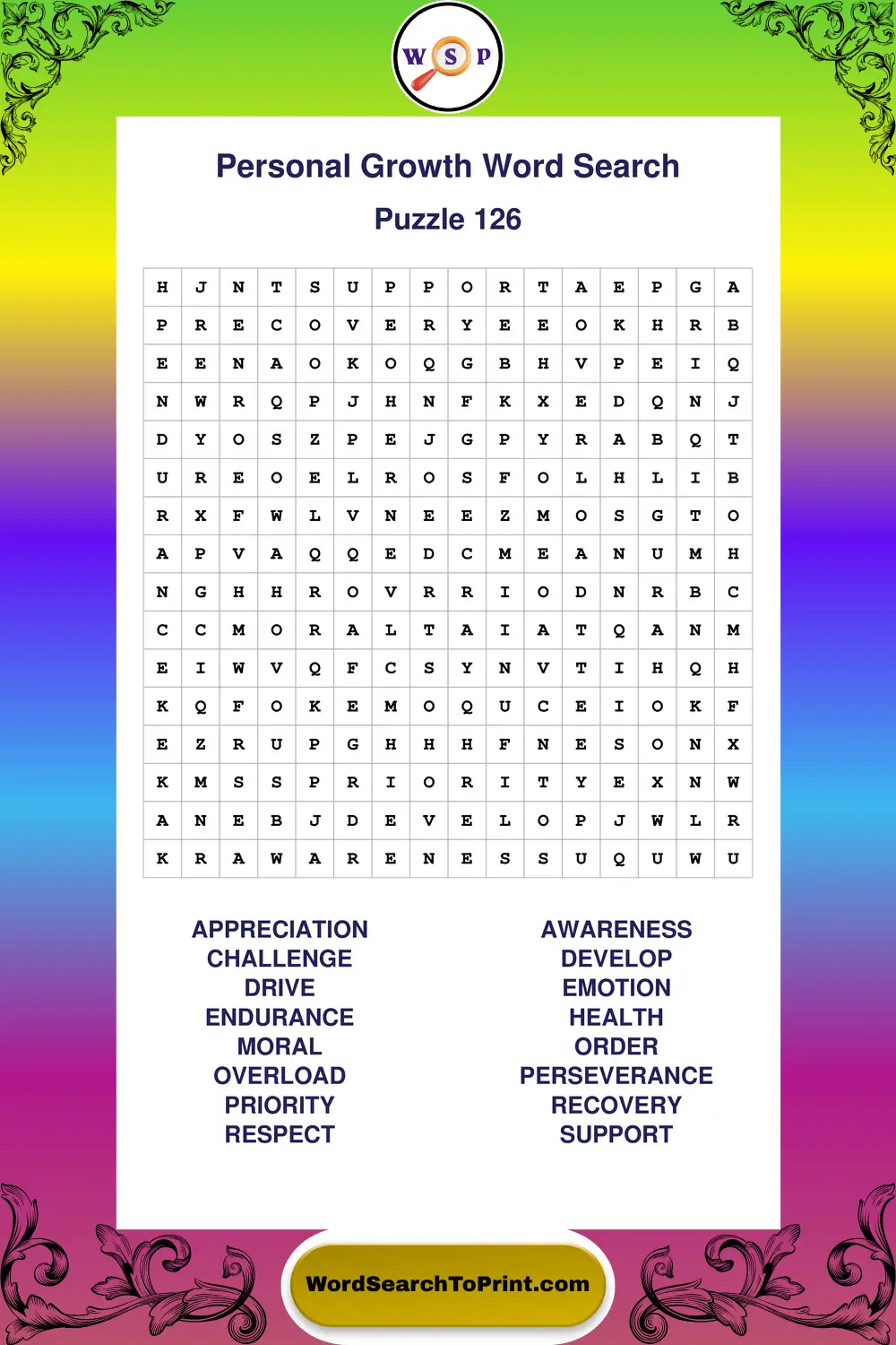Personal Growth Word Search Puzzle 126