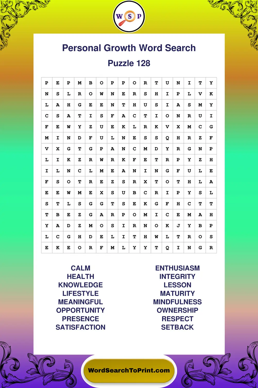 Personal Growth Word Search Puzzle 128