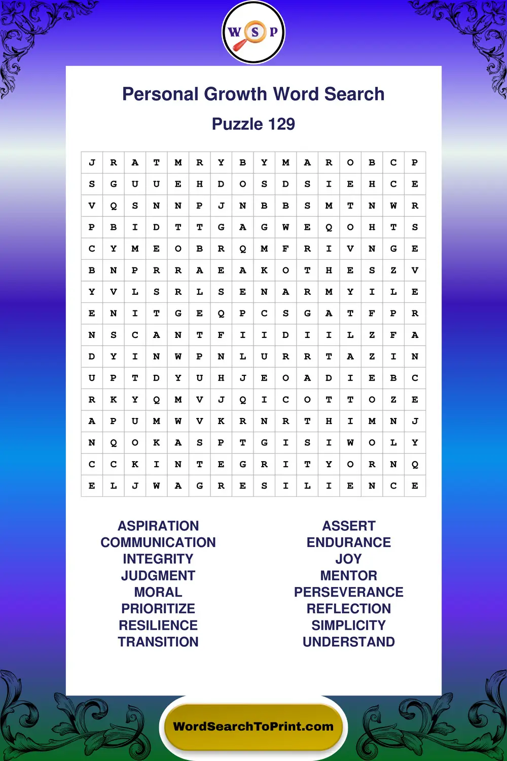 Personal Growth Word Search Puzzle 129