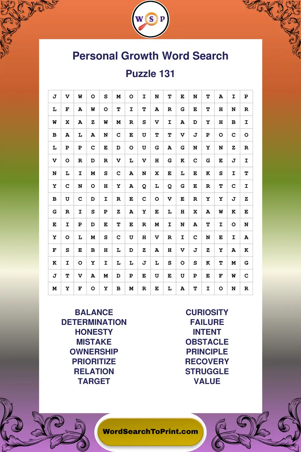 Personal Growth Word Search Puzzle 131