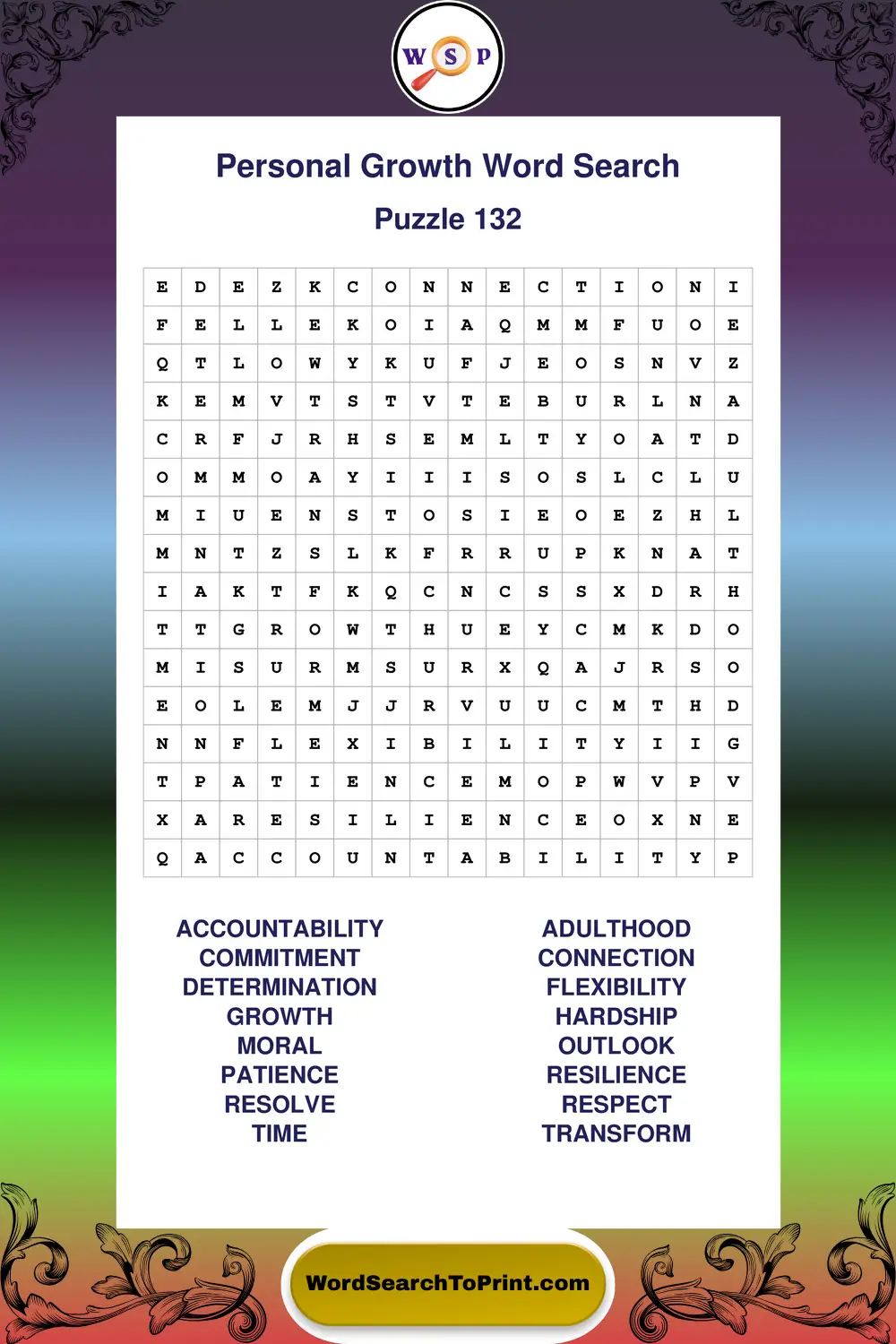 Personal Growth Word Search Puzzle 132