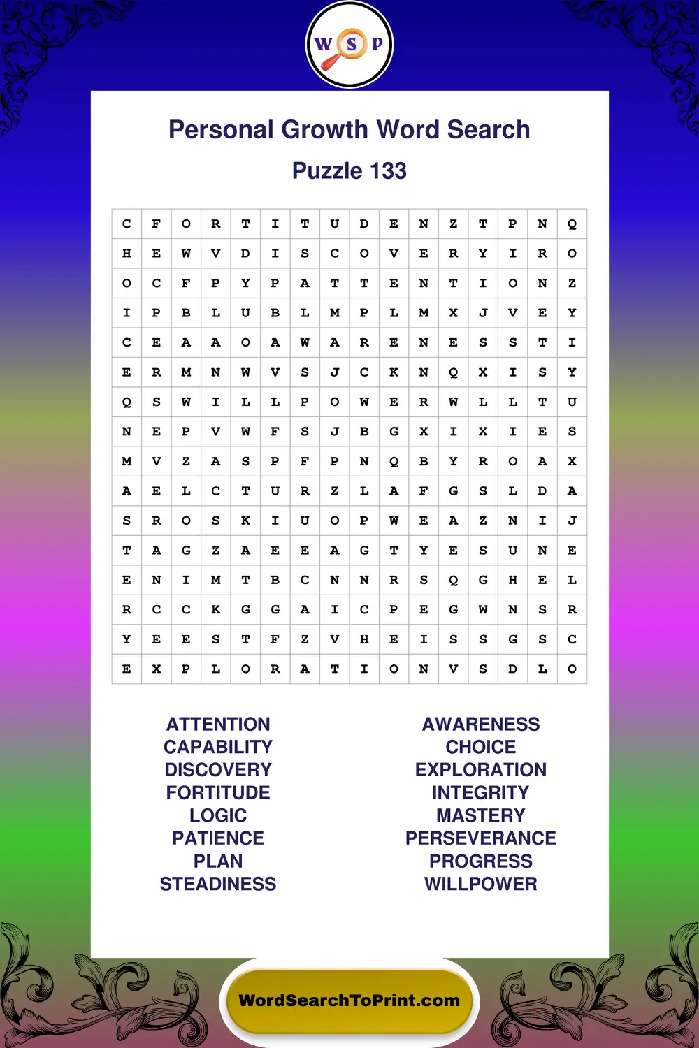Personal Growth Word Search Puzzle 133