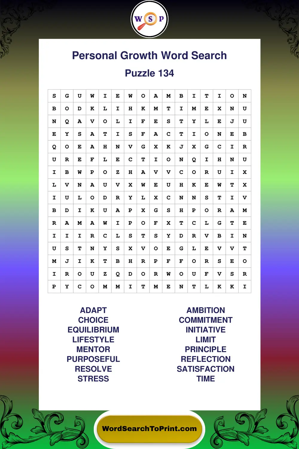 Personal Growth Word Search Puzzle 134