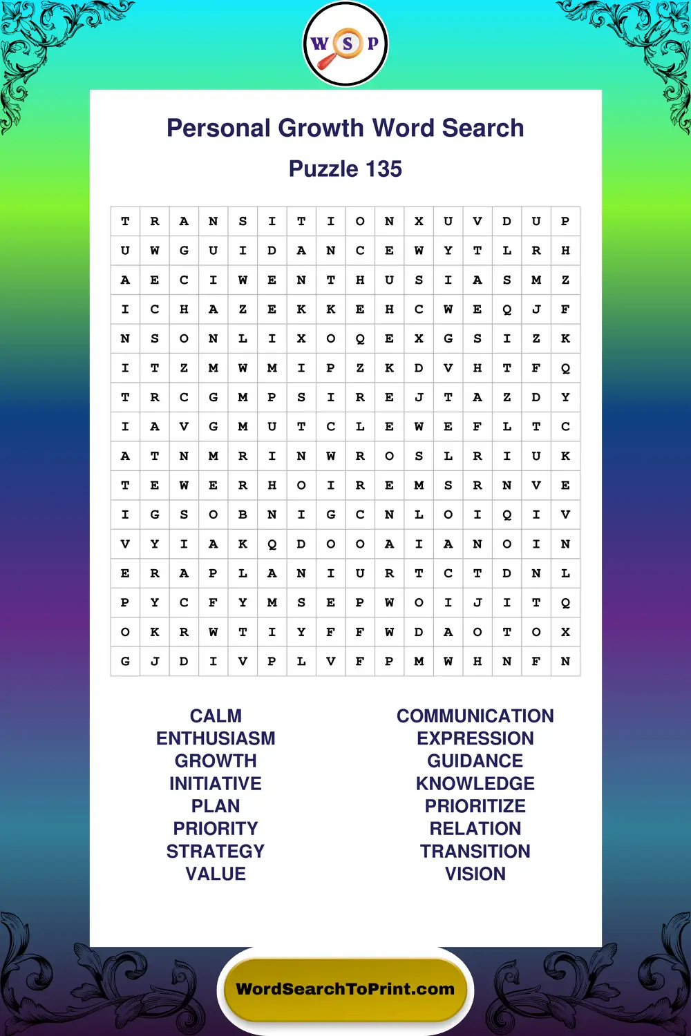 Personal Growth Word Search Puzzle 135