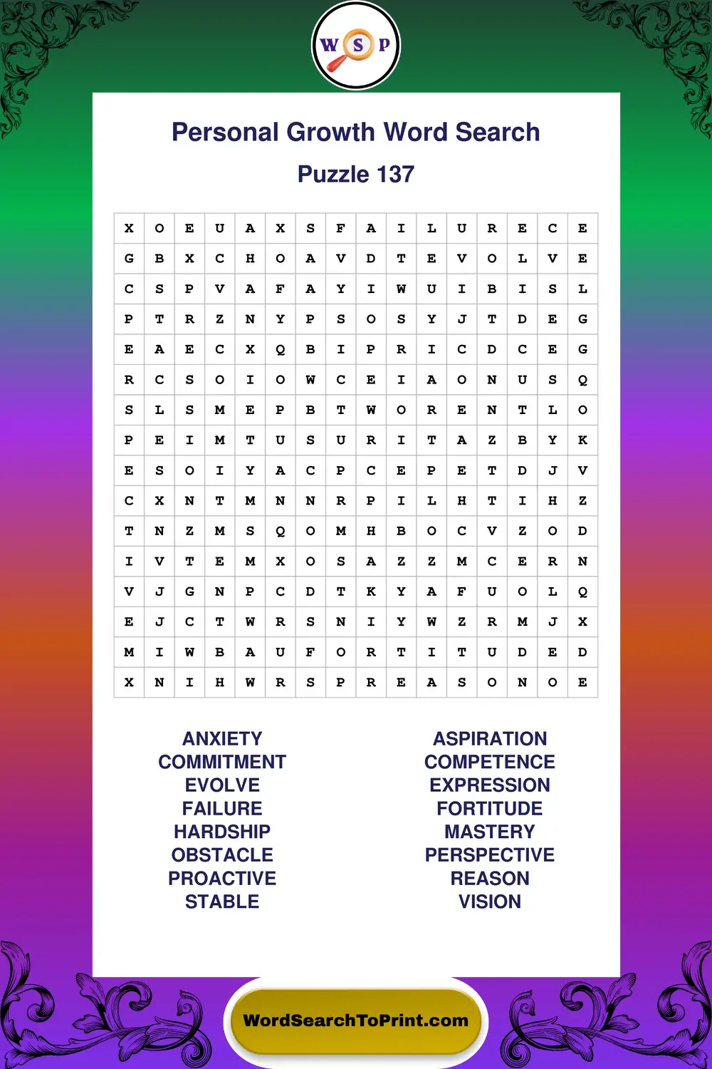 Personal Growth Word Search Puzzle 137